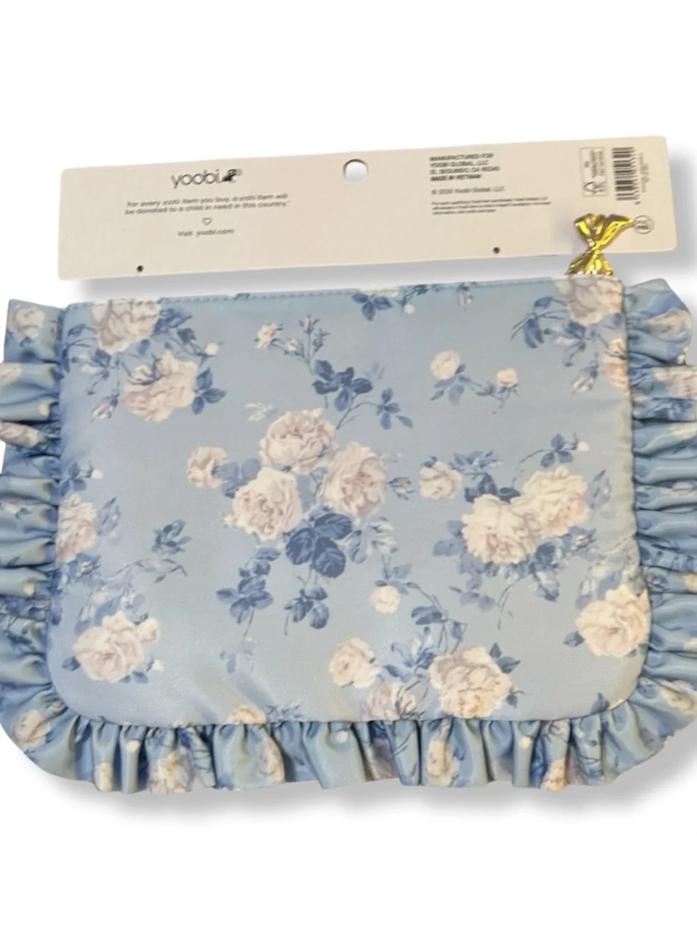 LoveShackFancy x Yoobi LTD Edition Powder Blue Floral Pouch NWT